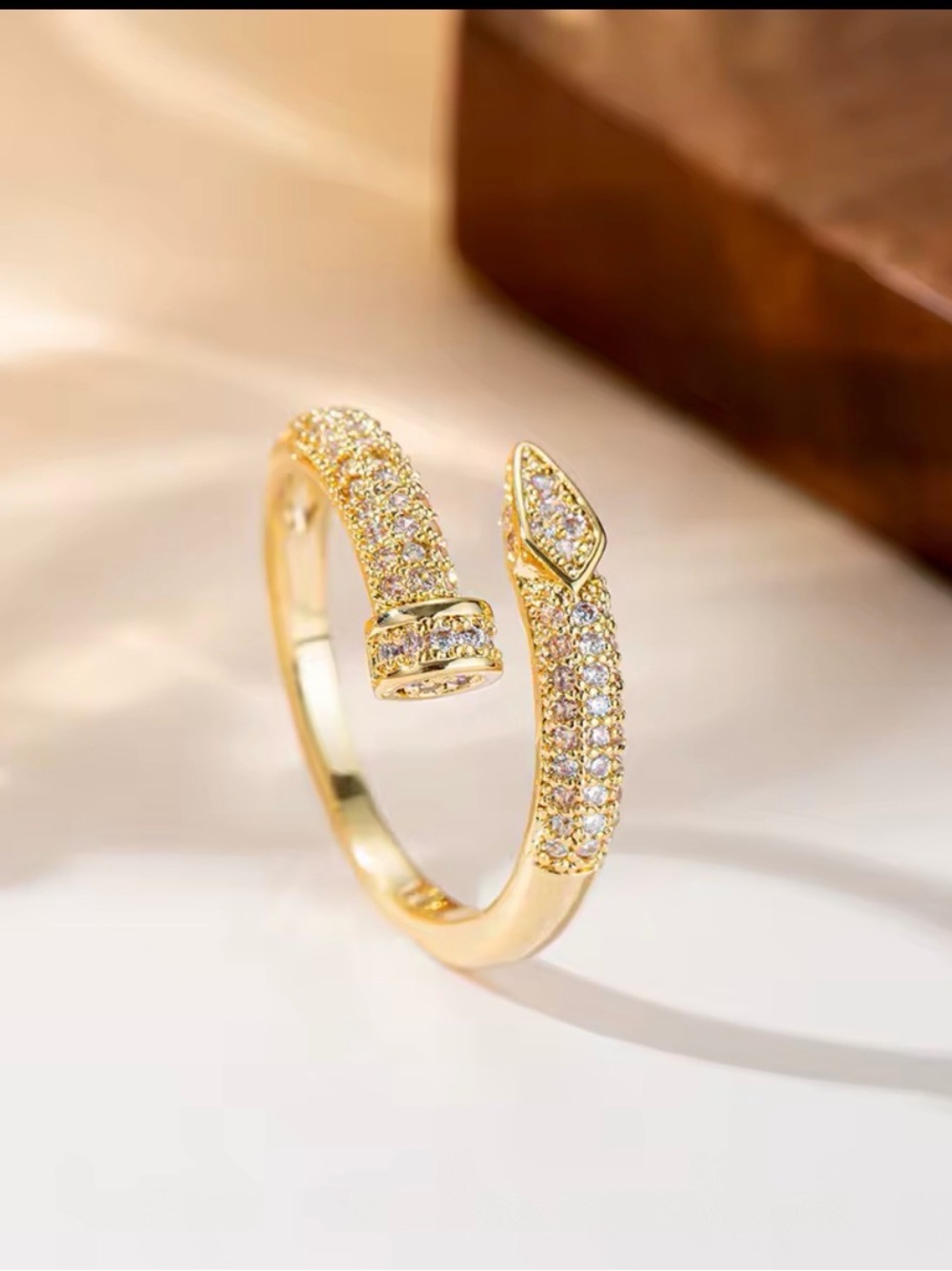 Gold Crystal Open Snake Ring - Women's Jewelry - Picture 4 of 4